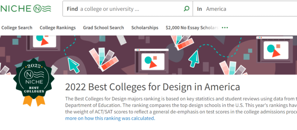 「美国留学」2022年Niche美国大学最佳学术排名之本科设计学院排名插图1